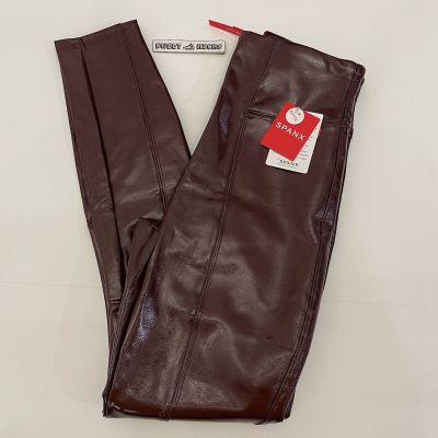 Spanx Leggings Women's Size XS Petite Ruby Red Faux Patent Leather